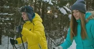 A Married Couple Is Skiing In The Forest Practicing A Healthy Lifestyle. Slow Stock Footage