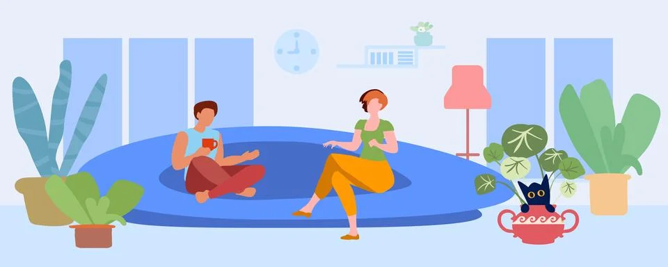 A married couple on the sofa, weekend, interior, ?artoon flat vector illust.. Ilustração Stock