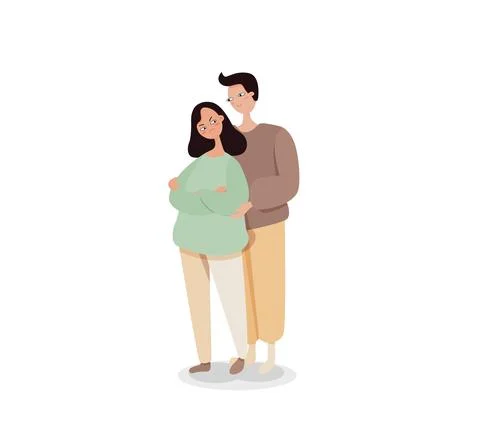 Married couple sort out relationship illustration. Man with smile calms offended Stock Illustration