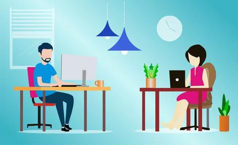 Married couple working remotely from home during covid-19 pandemic Stock Illustration