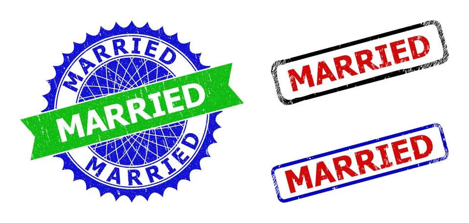 MARRIED Rosette and Rectangle Bicolor Watermarks with Scratched Styles イラスト素材
