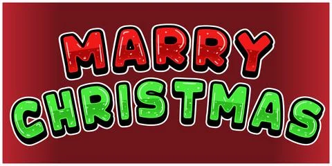Marry Christmas Text Sticker. Text Effect. Stock Illustration