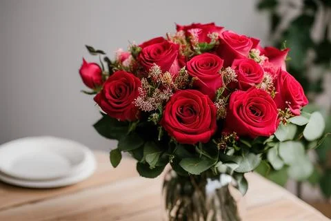 Marry me concept, wedding ring with bouquet of roses,. happy st. valentine'.. Stock Photos