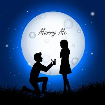Marry me design isolated in starry night background. man proposes woman Stock Illustration