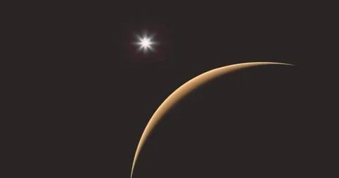 Mars atmosphere with sun shining in twilight sky over the planet Stock Illustration