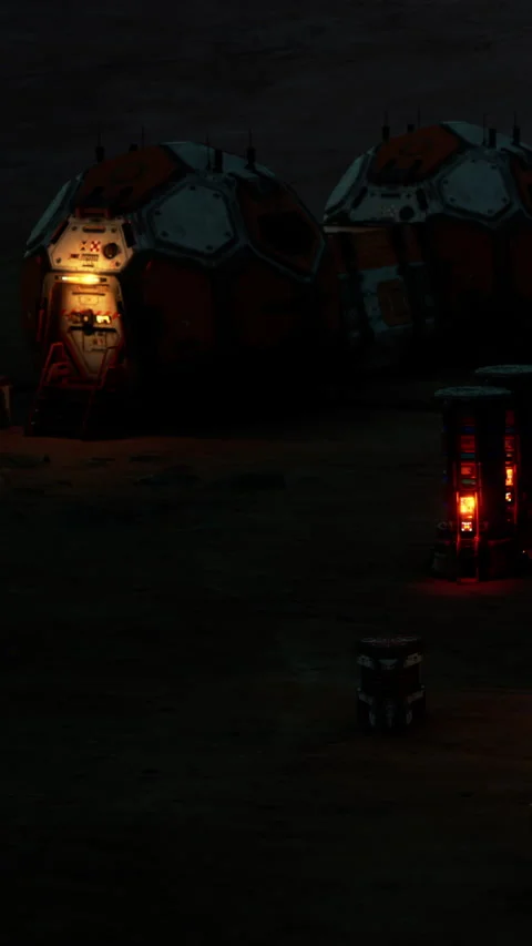 Mars base area with structures and lights during night hours Stock Footage 339044157