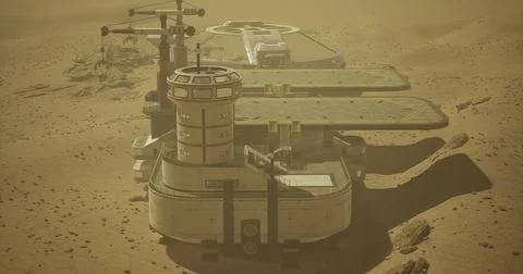 Mars base facility on the surface featuring advanced technology and structure Stock Illustration