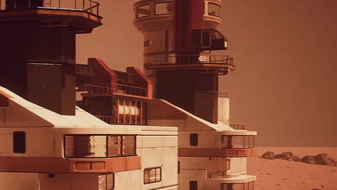 Mars base structure seen during sunset Stock Footage 345054785