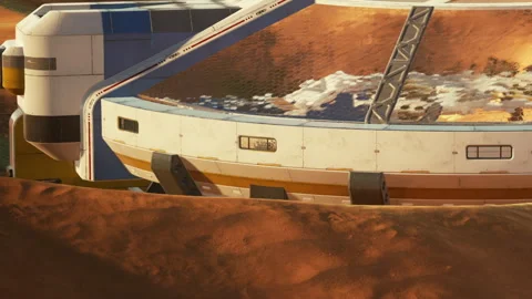 Mars base on the surface of the planet with red sand and rocks Stock Footage 344317081