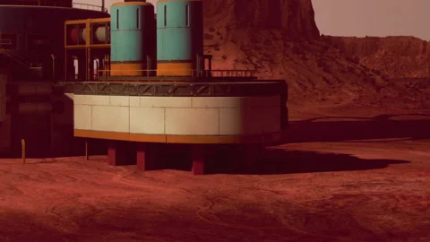 Mars base on the surface with red terrain and rocky structures Stock Footage 344393293