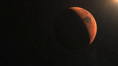 Mars. The camera is approaching and flies near the planet Mars. View from space Stock Footage 98564873