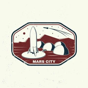 Mars city logo, badge, patch. Vector illustration Concept for shirt, print Illustrazione stock