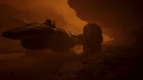 Mars colonization begins with spaceship landing Stock Footage 134568997
