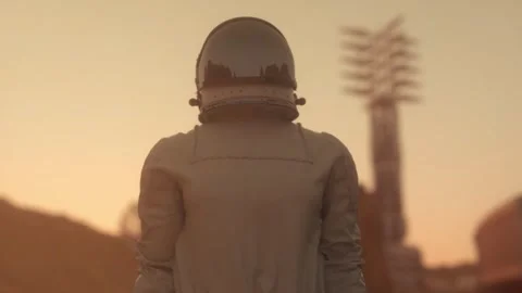 Mars colonization concept. Astronaut on the surface of Mars Stock Footage 241442687