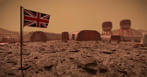 Mars colony with British flag Stock Footage 111263890