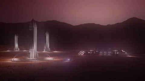 Mars colony. flytrough to the base. 3d illustration Stock Illustration