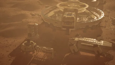Mars colony habitat with advanced structures and technology on the surface Stock Footage 331401871