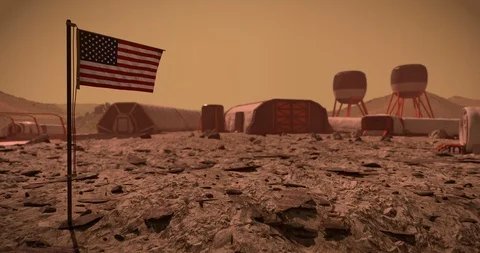 Mars colony with USA flag Stock Footage 111206604