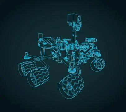 Mars Curiosity rover space explorer technical drawing Stock Illustration