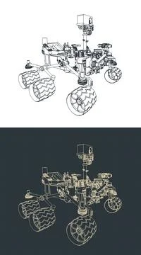 Mars Curiosity rover space explorer technical drawings Иллюстрация