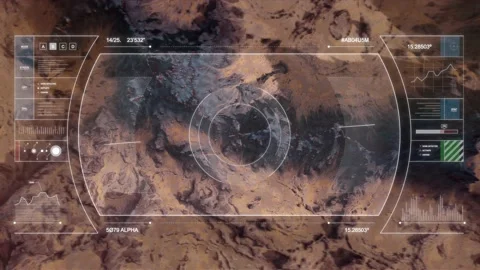 Mars Drone Flight - Coming in to Land with HUD Overlay B Stock Footage 153520764