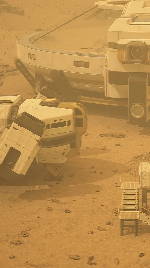 Mars environment with spacecraft on surface at dusk Stock Footage 334108780