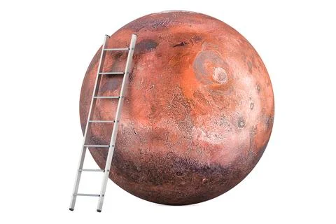 Mars exploration, ladder with Mars. 3D rendering Stock Illustration