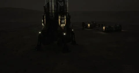 Mars exploration lander near a research facility in a dark environment Stock Footage 321778022