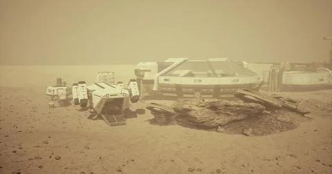Mars exploration with robots during a dust storm Stock Illustration