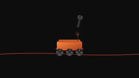 Mars Exploration Rover Icon with Rotating Wheels and Pulsing Antenna on Red.. Stock Footage 346130704