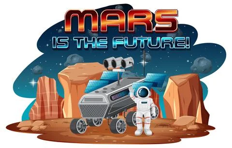Mars is the future logo design with astronaut at space station Illustrazione stock