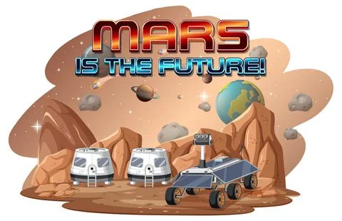 Mars is the future logo design with space station Stockillustratie