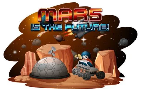 Mars is the future logo design with space station Illustrazione stock