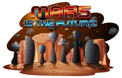 Mars is the future logo design with space station Illustrazione stock