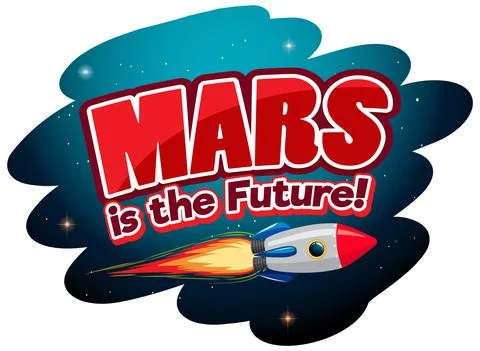 Mars is the future word logo with spaceship Illustrazione stock