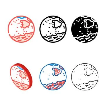 Mars globe simplified planet color icon vector Stock Illustration