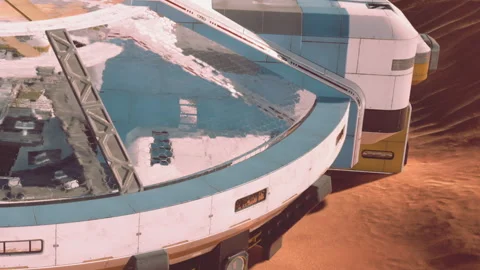Mars habitat build site with future living modules during construction Stock Footage 344315026