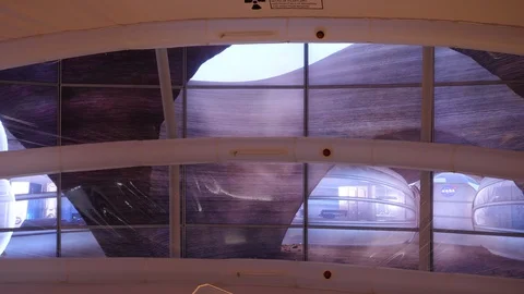 Mars Habitat Dome pod window. Home interior architecture on Red Planet. Design  Vídeos de archivo 124669358