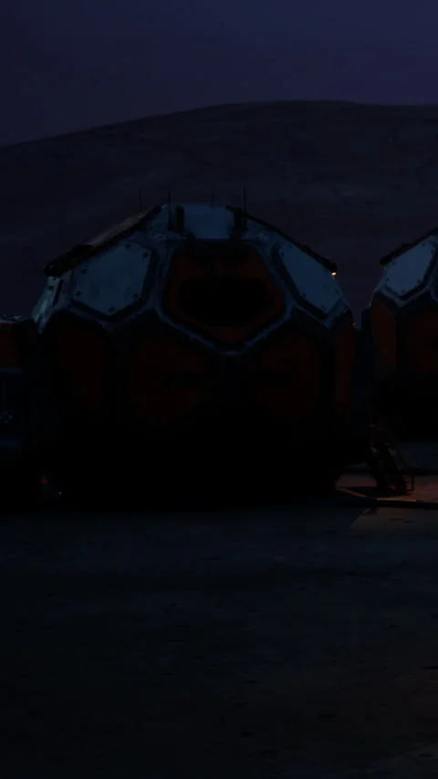 Mars habitat modules stand under night sky at exploration site Stock Footage 338019948