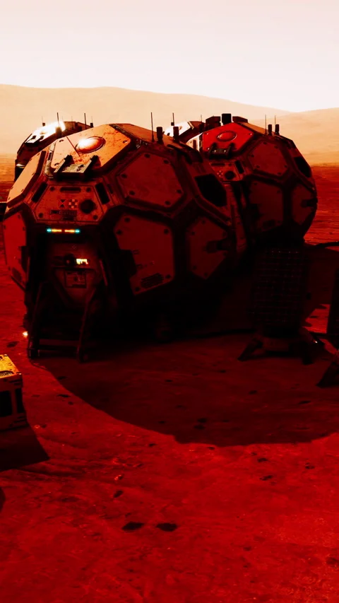 Mars habitat with solar panels during sunset exploration activity Stock Footage 337902326