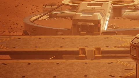 Mars habitat structure during the day with red landscape Stock Footage 344120748