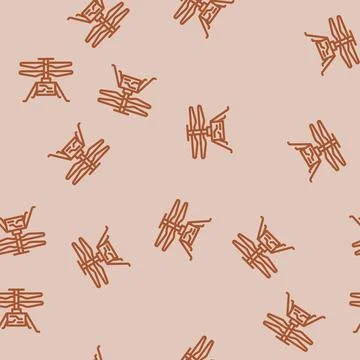 Mars helicopter planet line vector seamless pattern Stock Illustration
