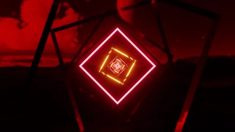 Mars hell red nebula space background square neon tunnel VJ loop0001-0240 Stock Footage 346156473