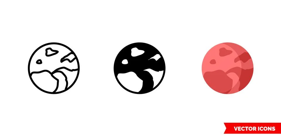 Mars icon of 3 types. Isolated vector sign symbol. Stock Illustration