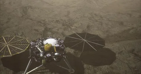 Mars Insight lander analyzes Martian surface in detailed investigation Stock Illustration