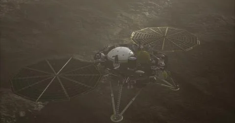 Mars Insight lander exploring the Martian surface and gathering data Stock Illustration