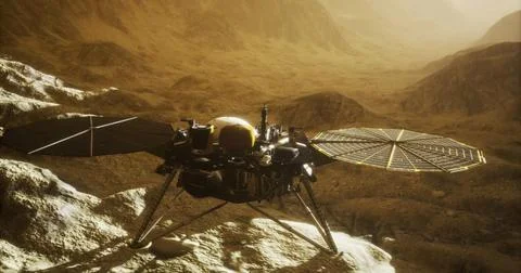 Mars Insight studies the Martian surface in harsh conditions Stock Illustration