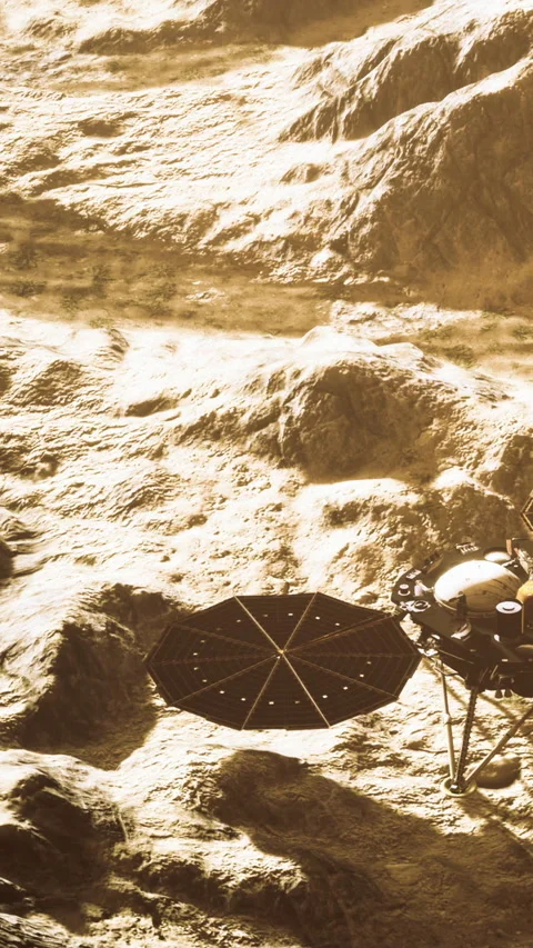 Mars lander explores rocky surface and collects data on the red planet Stock Footage 334263636