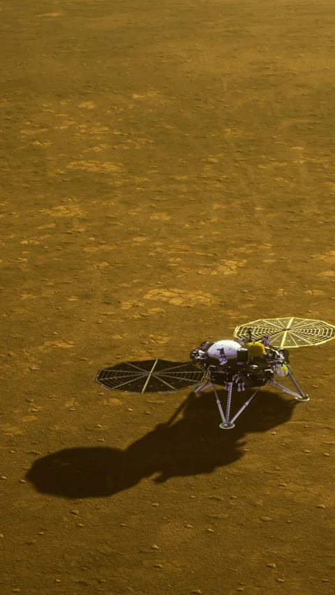A Mars lander touches down on the surface of Mars Stock Footage 334724528