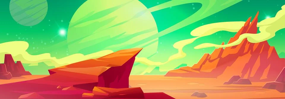 Mars landscape, alien planet, martian background Stock Illustration